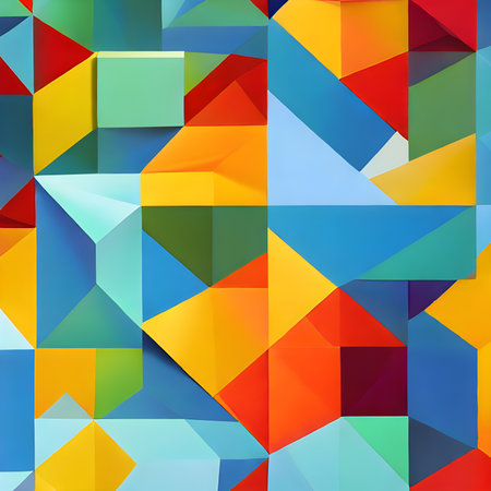 Geometric pattern of overlapping polygons in summer colors. The image was created with the help of AI. geometric texture.の素材
