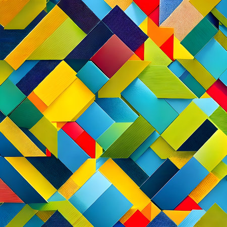 Geometric pattern of overlapping polygons in summer colors. The image was created with the help of AI. geometric texture.の素材