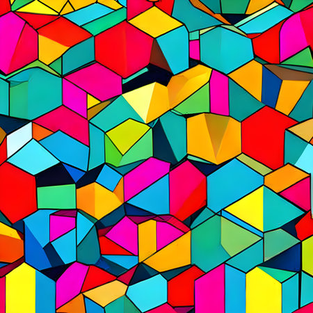 Geometric pattern of overlapping polygons in summer colors. The image was created with the help of AI. geometric texture.の素材