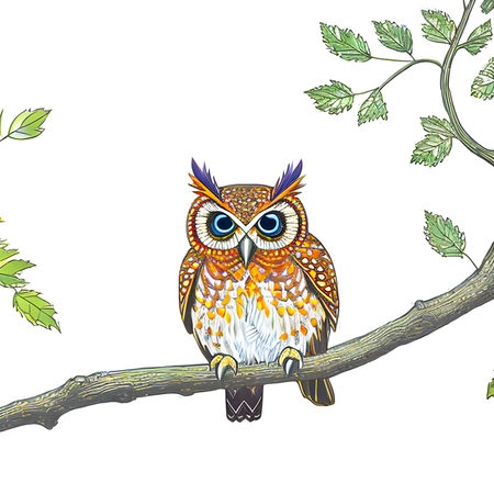 Owl drawing. The illustration was created using generative AI.の素材