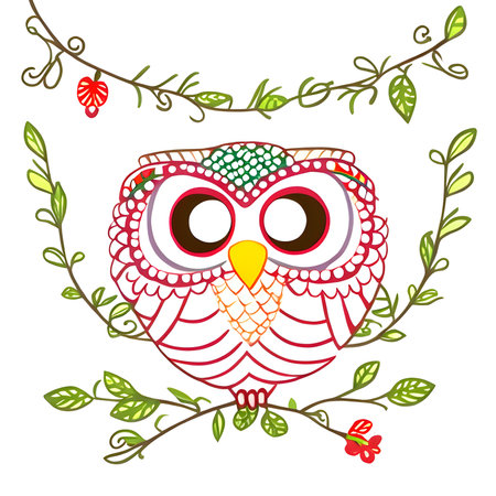 Owl drawing. The illustration was created using generative AI.の素材