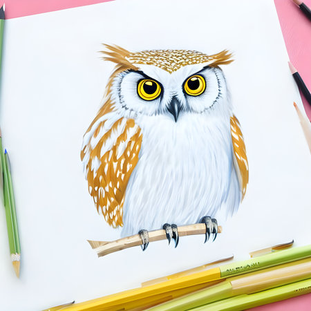 Owl drawing. The illustration was created using generative AI.の素材