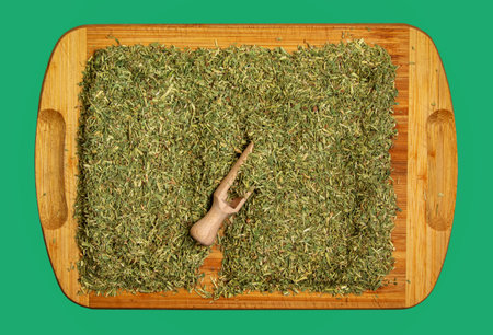 Background of dry knotweed herb used in herbal medicine. The concept of herbal treatment. Bian Xu. The active substance is Polygoni avicularis herbaの写真素材