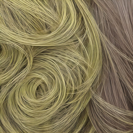 Illustration of blond curly hair in two shades. Back view hairstyle with long wavy hair. The image was created using generative AI.の素材