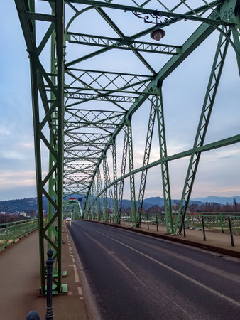 Detail of Maria Valeria Bridge over Danube, connecting the Slovak Stの写真素材