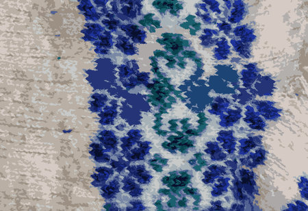 Realistic vector illustration of a background of a white knitted fabric with a blue-green handmade ornament from Argentine merino wool.のイラスト素材