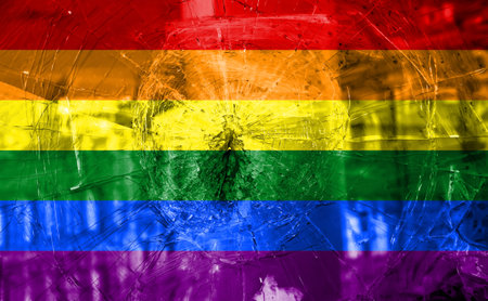 Flag LGBT community pride on a broken glass background. Raimbow gay culture symbol. concept collage. Illustration symbol of pride.の写真素材