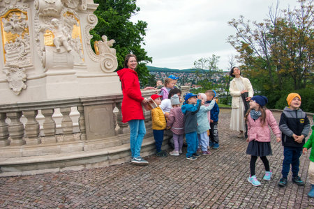 Slovakia, Nitra - 05.18.2023: A group of schoolchildren with teachers on an excursion in Nitrograd.のeditorial素材