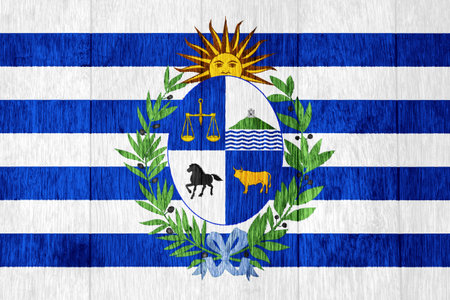 Flag of Eastern Republic of Uruguay on a textured background. concept collage.の写真素材