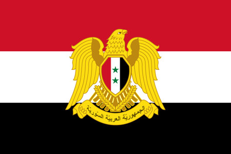 Flag of Syrian Arab Republic. The official colors and proportions are correct. National flag of the Syrian Arab Republic. Syrian Arab Republic flag illustration.の写真素材