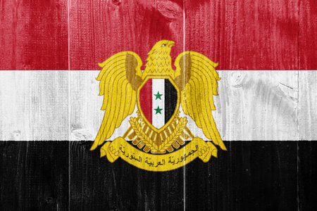 Flag of Syrian Arab Republic on a textured background. concept collage.の写真素材