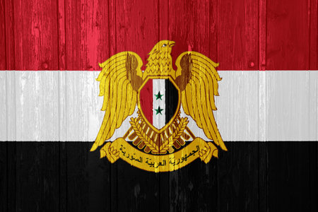 Flag of Syrian Arab Republic on a textured background. concept collage.の写真素材