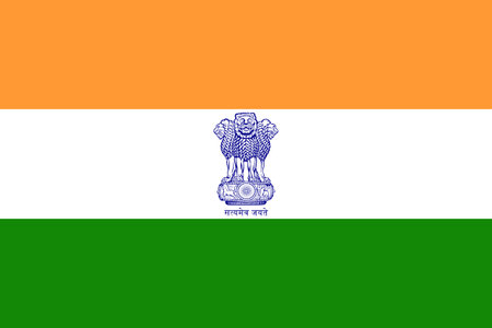 The official current flag and coat of arms of the REPUBLIC OF INDIA. State flag of the REPUBLIC OF INDIA. Illustration.の写真素材