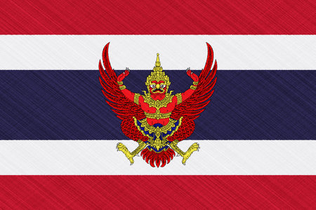Flag and coat of arms of the Kingdom of Thailand on a textured background. concept collage.の写真素材