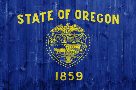 Flag of USA state Oregon on a textured background. concept collage.の写真素材