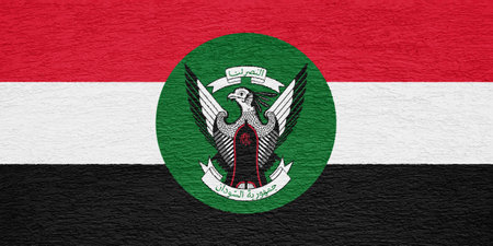 Flag and coat of arms of Republic of Sudan on a textured background. concept collage.の写真素材