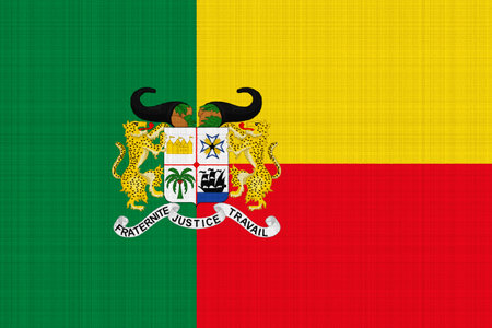 Flag and coat of arms of Republic of Benin on a textured background. concept collage.の写真素材