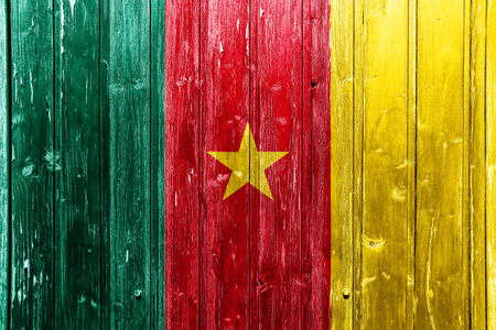 Flag of the Republic of Cameroon on a textured background. concept collage.の写真素材