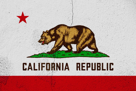 Flag of USA state California on a textured background. concept collage.の写真素材