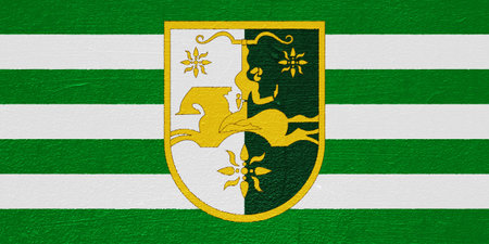Flag and coat of arms of Republic of Abkhazia on a textured background. concept collage.の写真素材