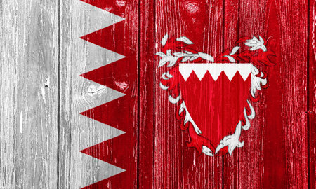 Flag and coat of arms of Kingdom of Bahrain on a textured background. concept collage.の写真素材