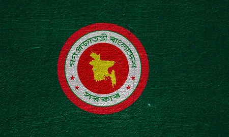 Flag and coat of arms of People's Republic of Bangladesh on a textured background. concept collage.の写真素材