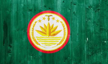 Flag and coat of arms of People's Republic of Bangladesh on a textured background. concept collage.の写真素材