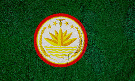 Flag and coat of arms of People's Republic of Bangladesh on a textured background. concept collage.の写真素材