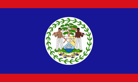 The official current flag and coat of arms of Belize. State flag of Belize. Illustration.の写真素材