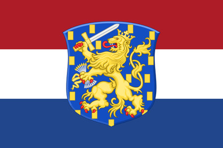 The official current flag and coat of arms of Caribbean Netherlands. State flag of Caribbean Netherlands. Bonaire, St. Eustatius and Saba. Illustration.の写真素材