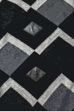 Realistic vector illustration abstract fabric texture.Detailed inserts in black genuine leather on a knitted woolen background with an abstract pattern.のイラスト素材
