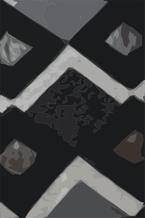 Realistic vector illustration abstract fabric texture.Detailed inserts in black genuine leather on a knitted woolen background with an abstract pattern.のイラスト素材