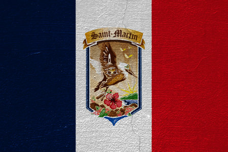Flag and coat of arms of Collectivity of Saint Martin on a textured background. Concept collage.の写真素材