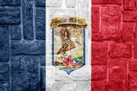 Flag and coat of arms of Collectivity of Saint Martin on a textured background. Concept collage.の写真素材
