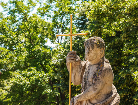 Castle, Nitra, Slovakia - 12/06/2022: Sculpture of a holy man in the castle in Nitra, Slovakia.のeditorial素材