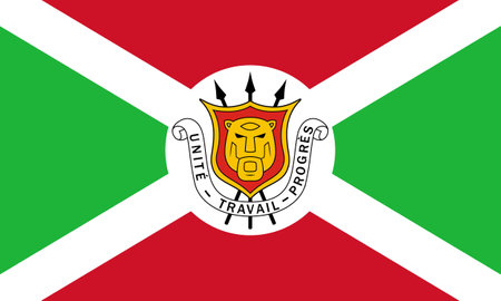 The official current flag and coat of arms of the Republic of Burundi. State flag of Burundi. Illustration.の写真素材