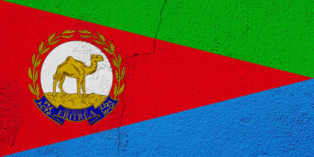 Flag and coat of arms of State of Eritrea on a textured background. concept collage.の写真素材