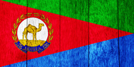 Flag and coat of arms of State of Eritrea on a textured background. concept collage.の写真素材