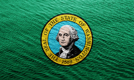 Flag of US state of Washington on a textured background. Concept collage.の写真素材