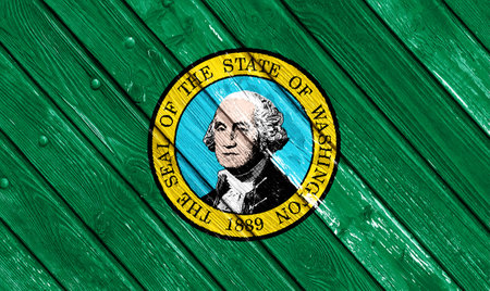 Flag of US state of Washington on a textured background. Concept collage.の写真素材