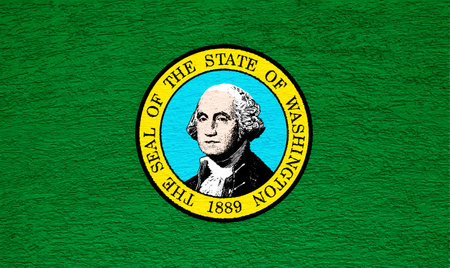 Flag of US state of Washington on a textured background. Concept collage.の写真素材