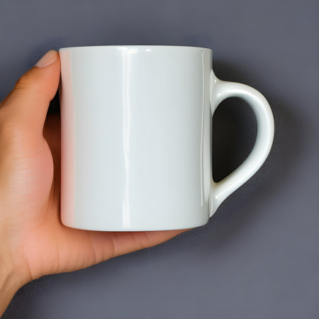 White cup isolated on a gray background. The image was created using generative AI.の素材