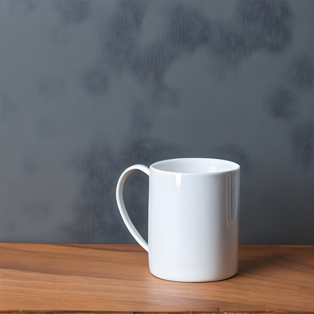 White cup isolated on a gray background. The image was created using generative AI.の素材