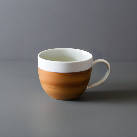 White cup isolated on a gray background. The image was created using generative AI.の素材