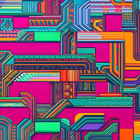 Abstract background in cyberpunk style. Geometric pattern in modern style. The image was created using generative AI.の素材