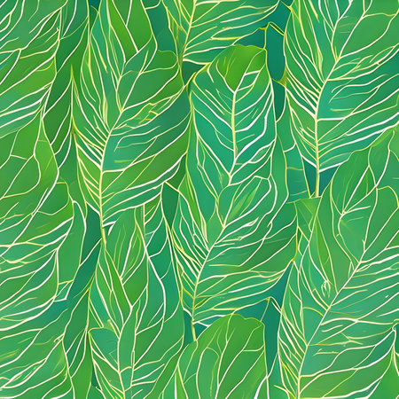Background of green plantain leaves. Background texture pattern. The image was created using generative AI.の素材