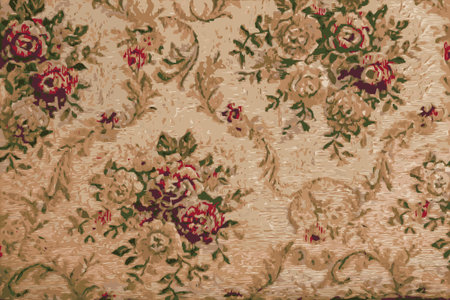 Vector illustration of beige fabric with floral pattern. Furniture jacquard fabric with flowers in geometric style.のイラスト素材