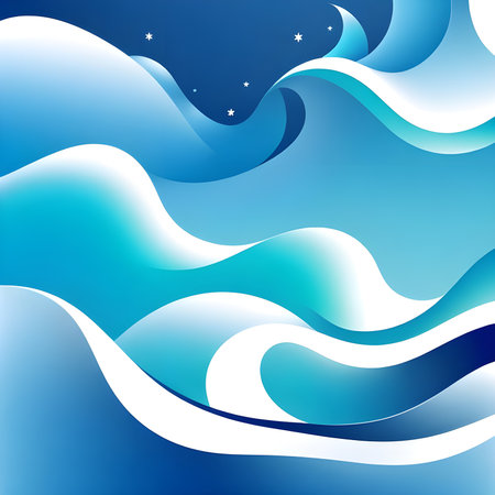 Abstract wavy background in blue tones. Winter cold concept. Bright blurry illustration. The image was created using generative AI.の素材