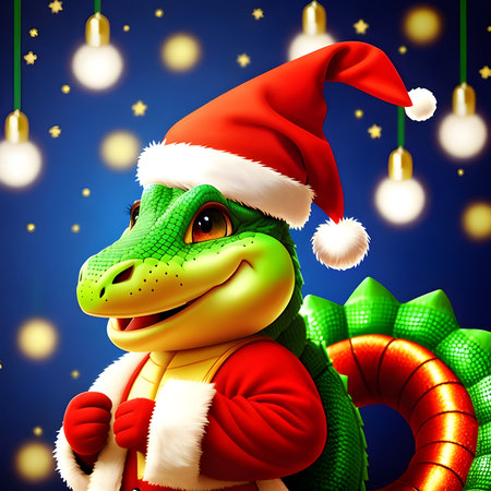 Generative AI fantasies on the theme of the Chinese calendar. Dragon symbol of 2024 in a Santa Claus hat.の素材