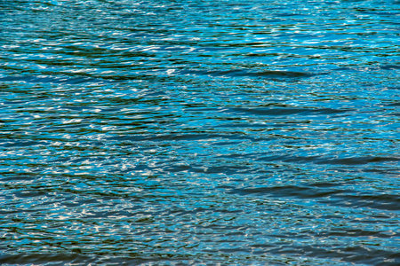 Water ripple texture background. Wavy water surface during sunset, golden light reflecting in the...
